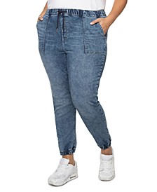 Trendy Plus Size High-Waisted Denim Joggers 