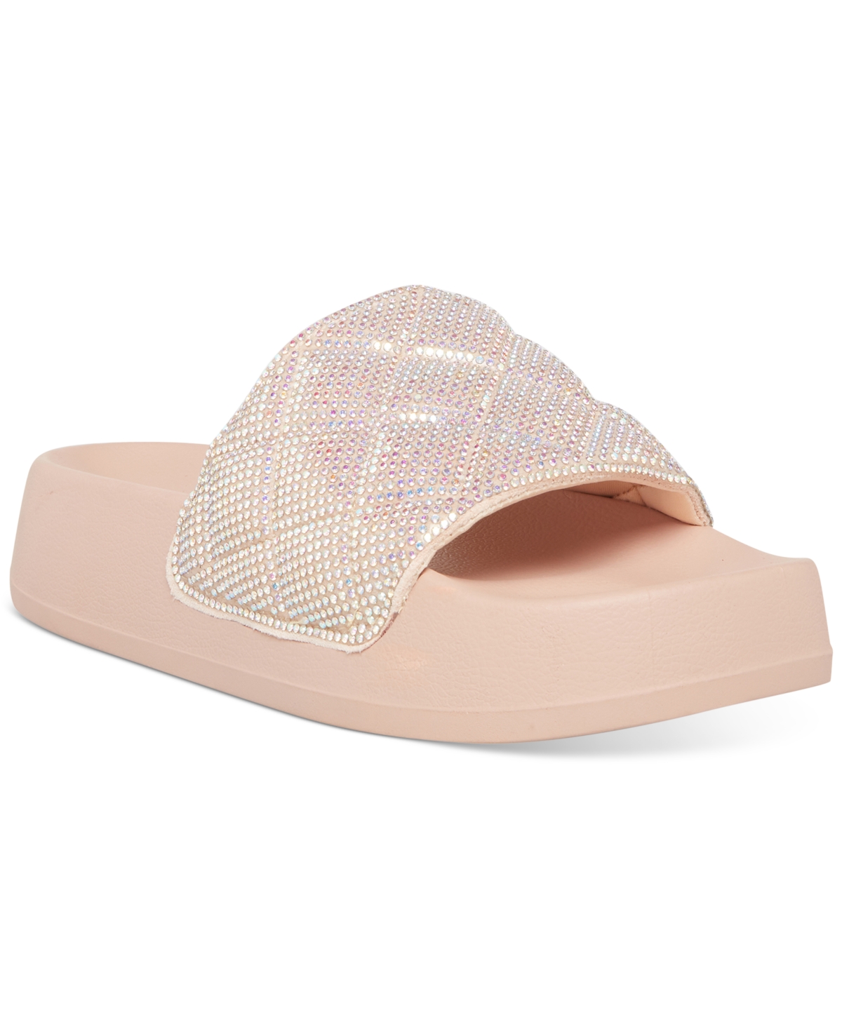 Madden Girl Estie Rhinestone Quilted Platform Slide Sandals In Blush