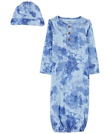 Baby Boys Tie-Dye Sleeper Gown with Matching Hat