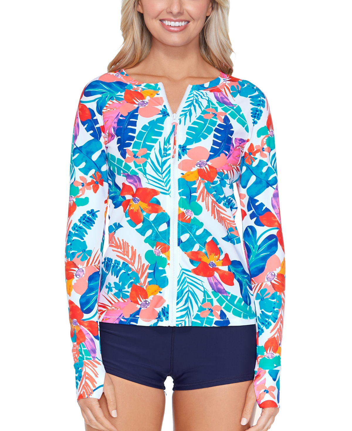 Raisins Juniors' Printed Frontzip Thumbhole Rash Guard Women's