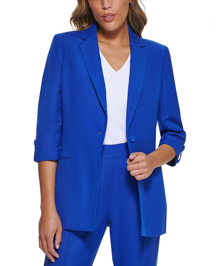 Calvin Klein Women s Linen One Button 3 4 Sleeve Jacket Macy s