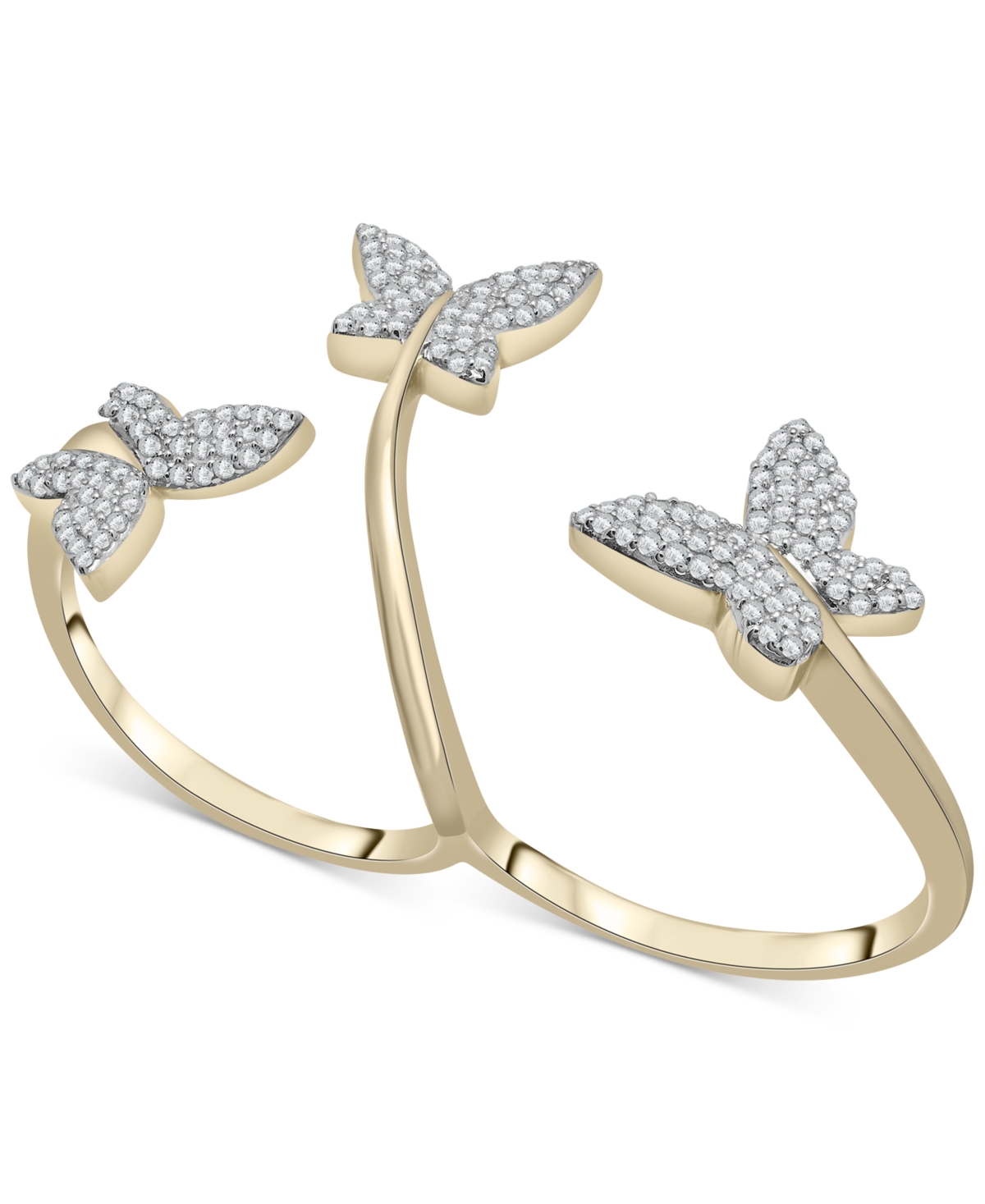 Shop Wrapped Diamond Butterfly Double Finger Ring (1/2 Ct. T.w.) In 10k White Or Yellow Gold, Created For Macy's