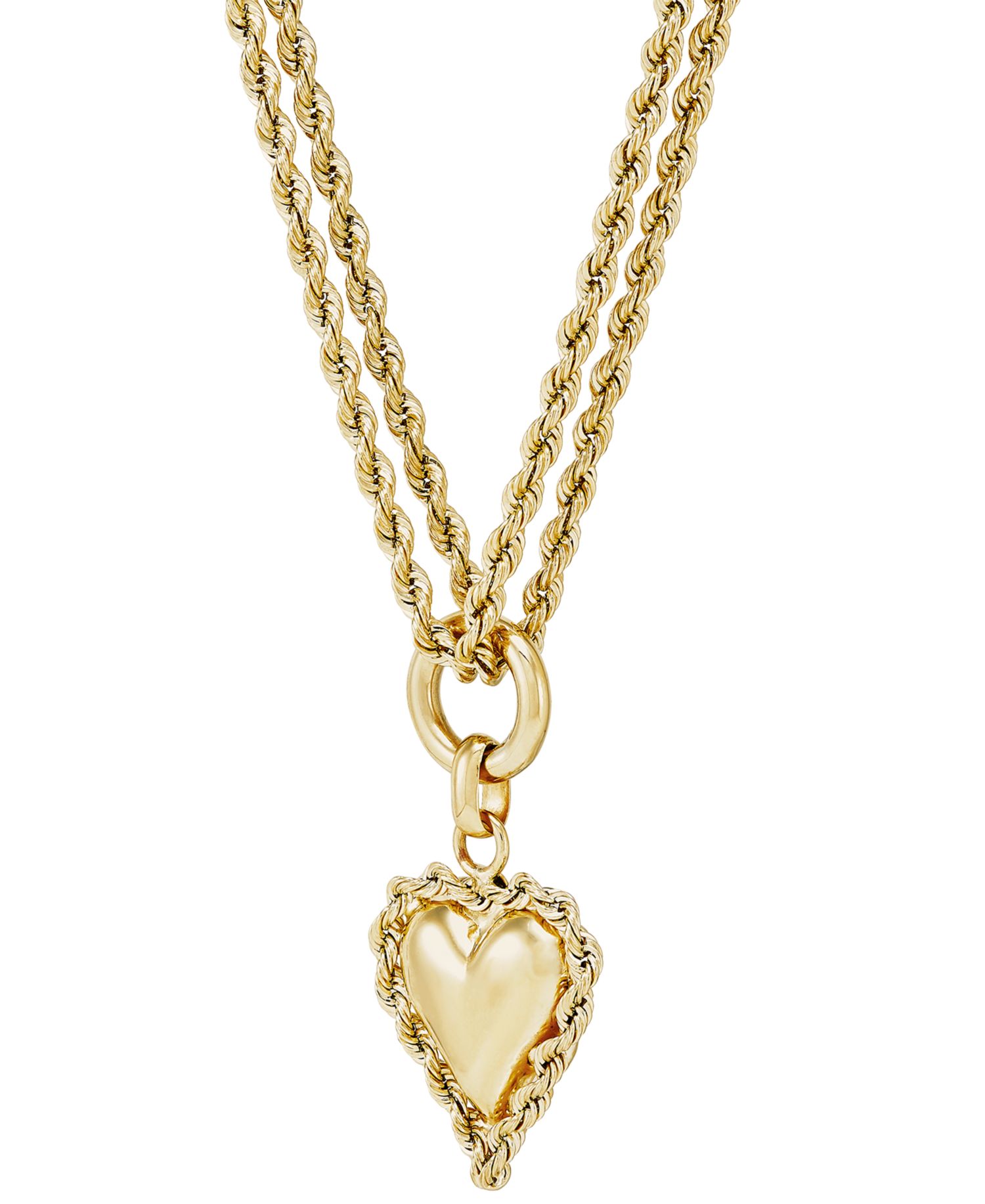 Puff Heart Rope-Framed 18" Pendant Necklace in 10k Yellow Gold