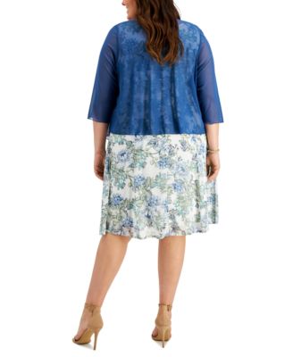 Plus Size Printed Dress and Mesh Jacket