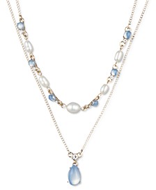 Gold-Tone Crystal & Imitation Pearl 2-Row Pendant Necklace, 18" + 3" extender
