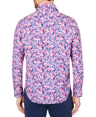 Men's Slim Fit Non-Iron Floral Print Performance Stretch Button-Down Shirt