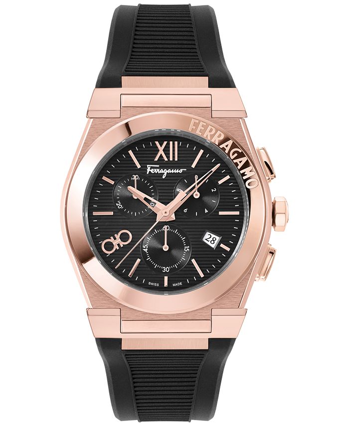 Salvatore Ferragamo - Men's Swiss Chronograph Vega Black Silicone Strap Watch 42mm