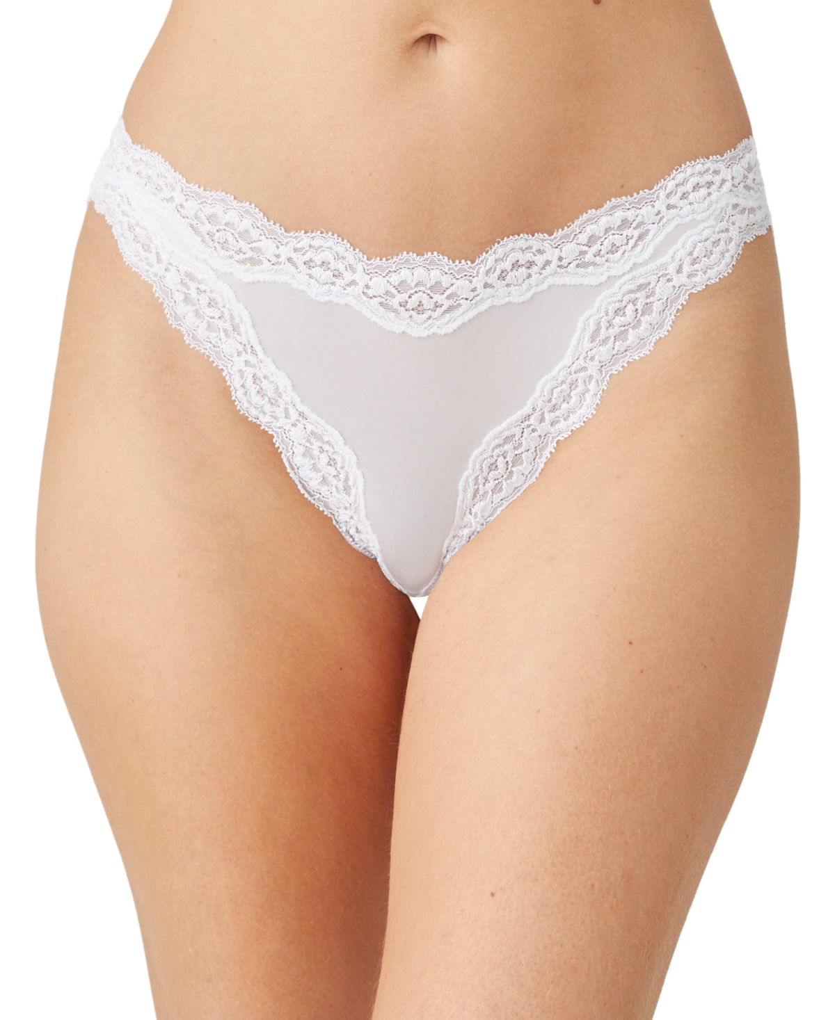 Shop Wacoal Softly Styled High-leg Lace-trim Bikini Underwear 841301 In White