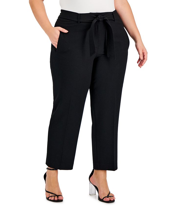 Bar III Plus Size Tie-Waist Crepe Pants, Created for Macy's - Macy's