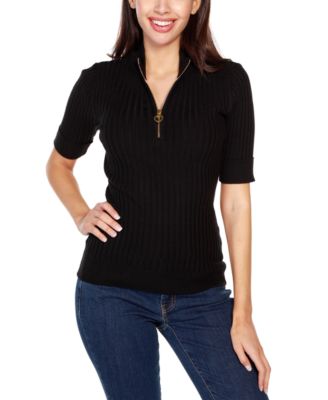Black Label Ribbed Zip Mock Neck Top
