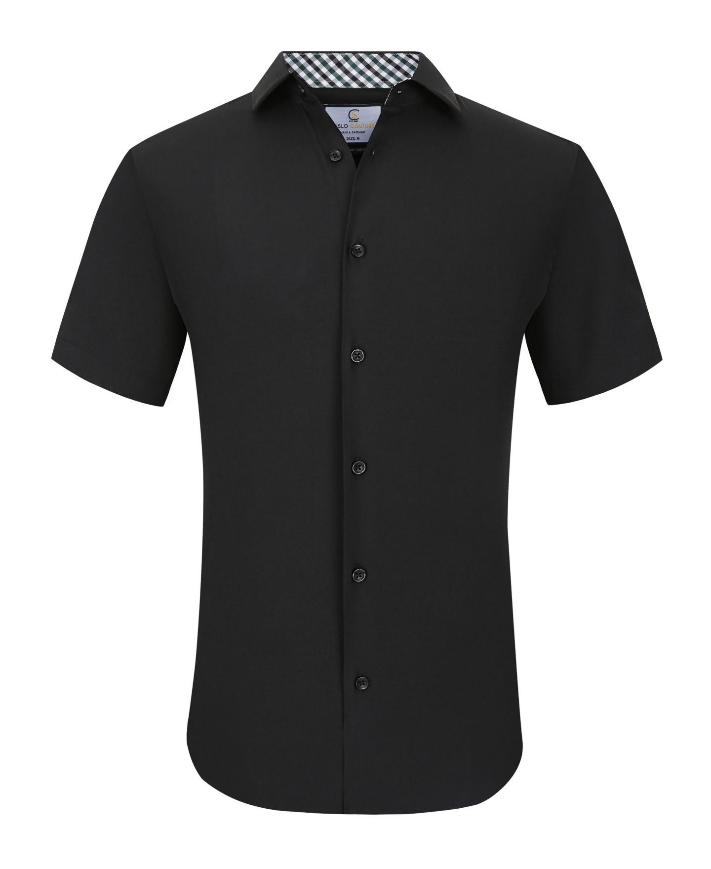 Мужская рубашка Suslo Couture Slim Fit Performance Short Sleeves Solid Button Down Shirt, цвет: Чёрный, вариант 1 — фото 7