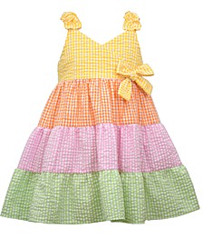 Baby Girls Sleeveless Tiered Color Blocked Sundress with Bow