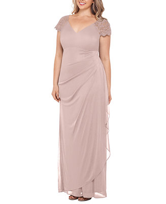 XSCAPE Plus Size Lace-Shoulder Gown - Macy's