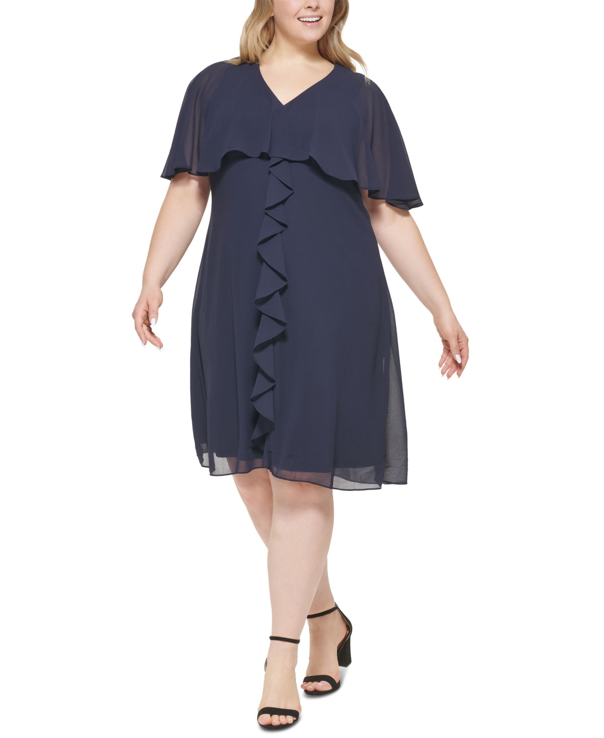 Jessica Howard Plus Size Ruffled A-line Dress In Navy | ModeSens