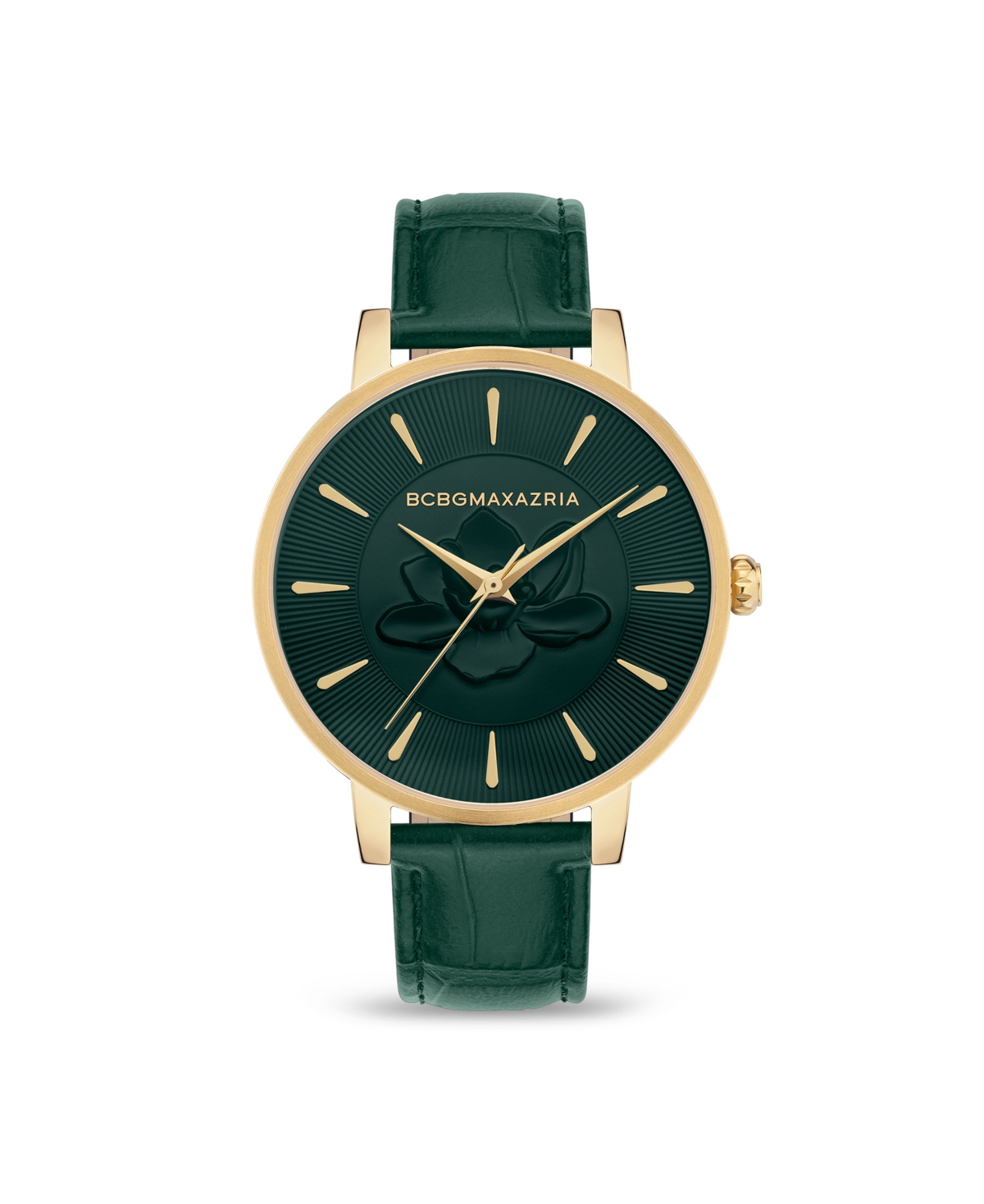 Women's Floral Dial Green Genuine Leather Strap Watch, 38mm - Green