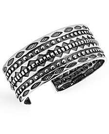 Sterling Silver Bared Engraved Design Wide Unisex Cuff Bracelet