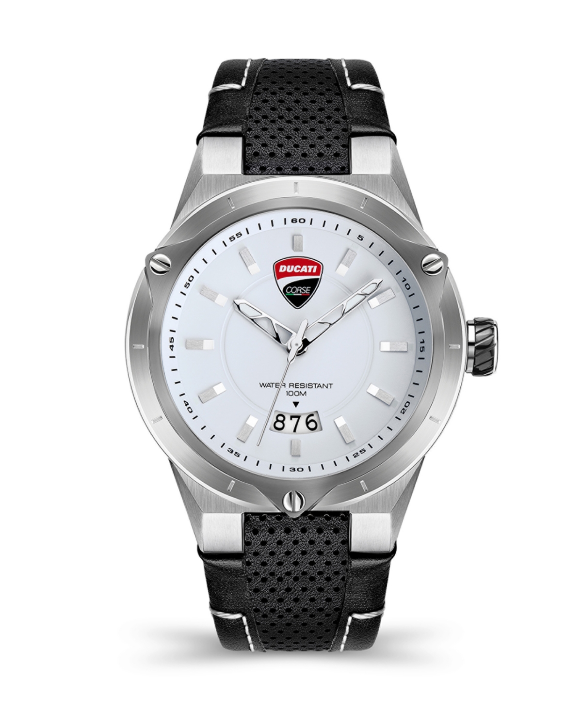 Ducati Corse Men's Curva Date Timepiece Black Leather Strap Watch 45mm
