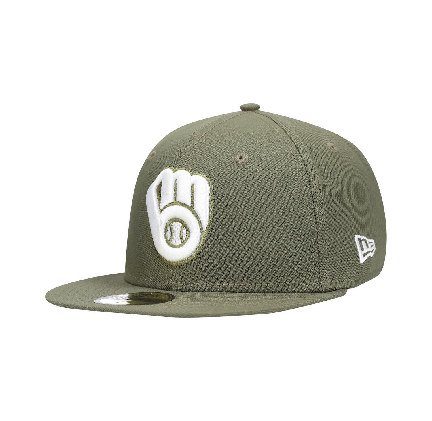 Men's Olive Milwaukee Brewers Logo White 59Fifty Fitted Hat