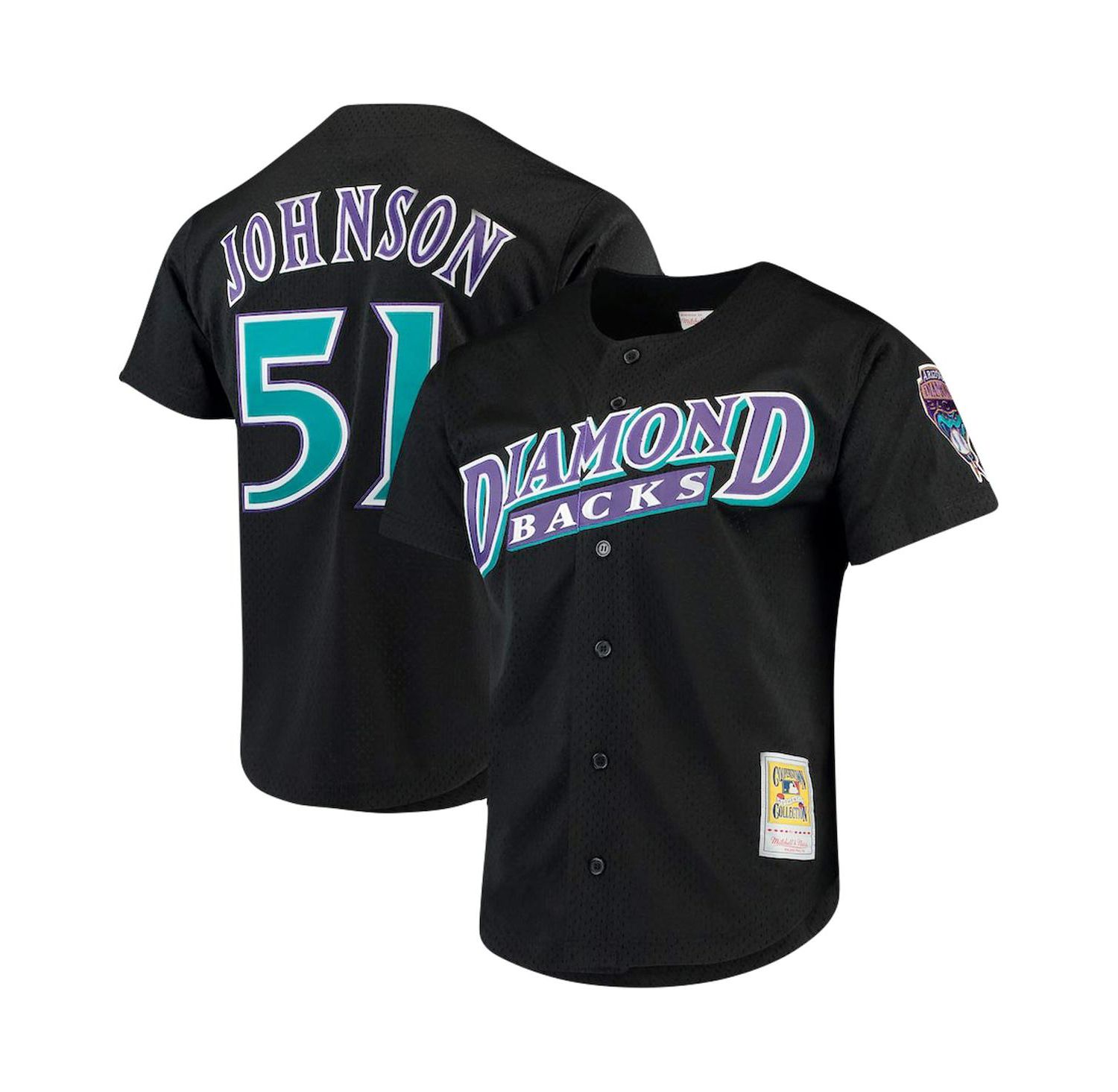 Men's Randy Johnson Black Arizona Diamondbacks Big and Tall Cooperstown Collection Mesh Button-Up Jersey