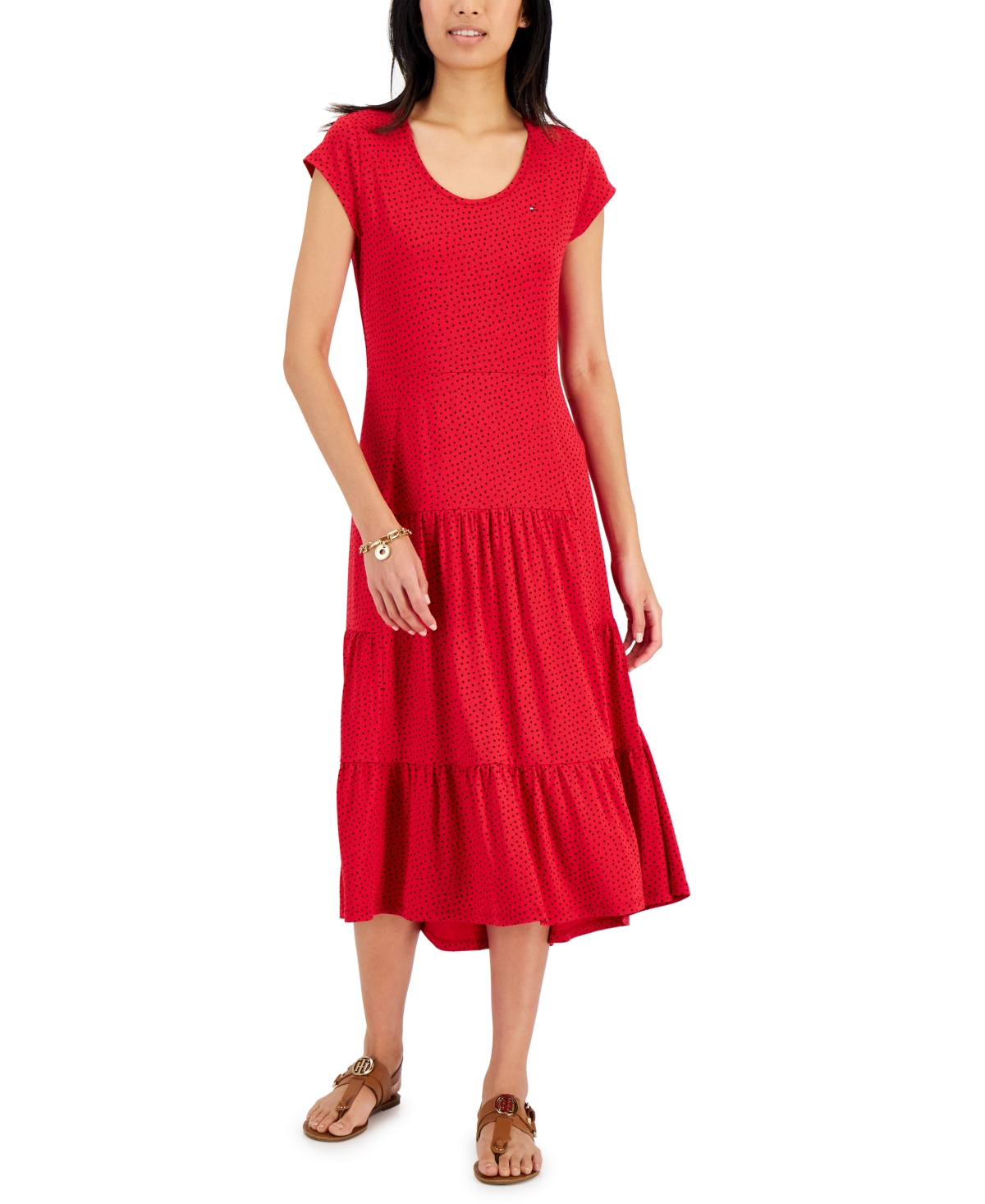 Tommy Hilfiger Women's Tiered Polka Dot Midi Dress