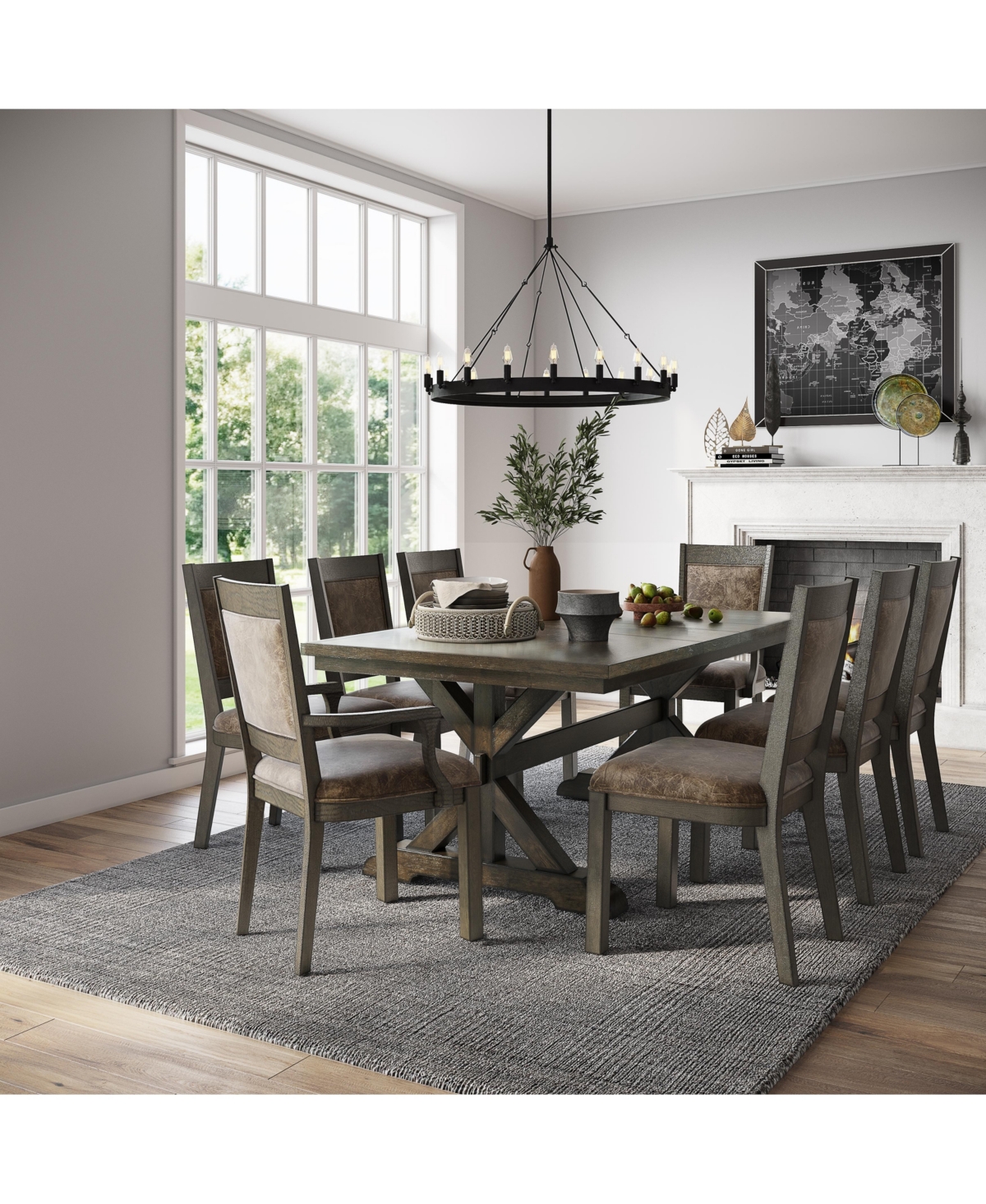 Denman Dining 9-Pc Set (Trestle Table + 6 Side Chairs+ 2 Arm Chairs)