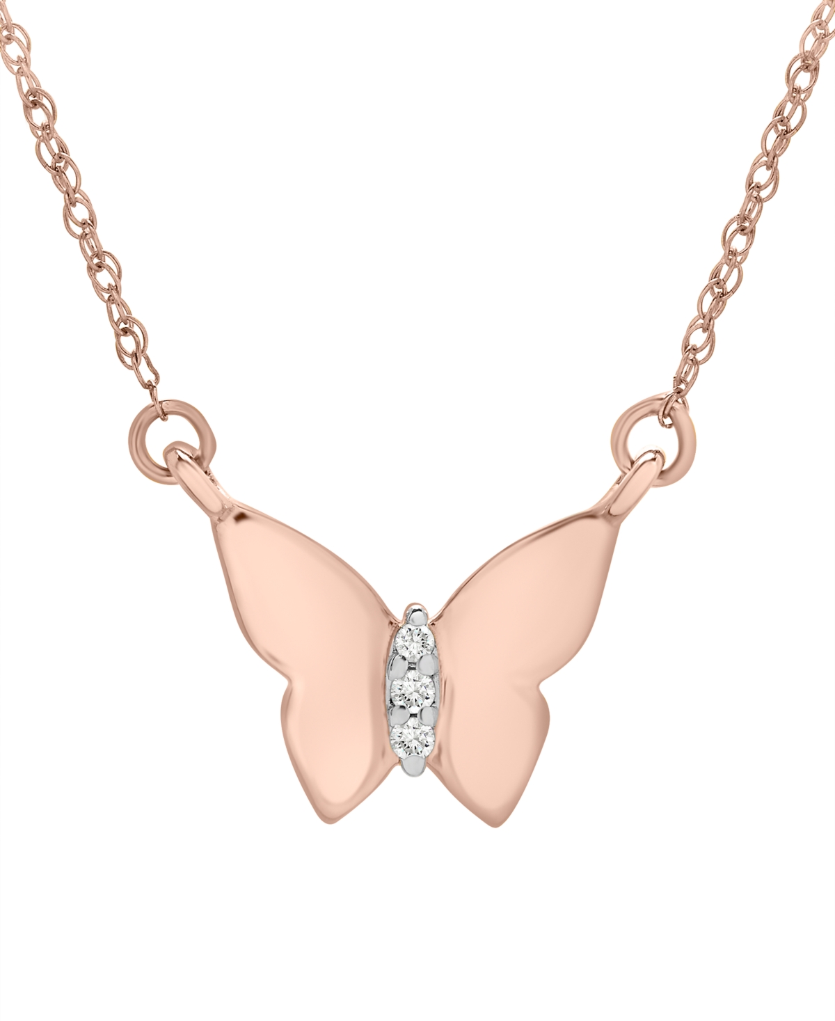 Diamond Accent Butterfly 17" Pendant Necklace in 14k Yellow, White or Rose Gold, Created for Macy's - Rose Gold
