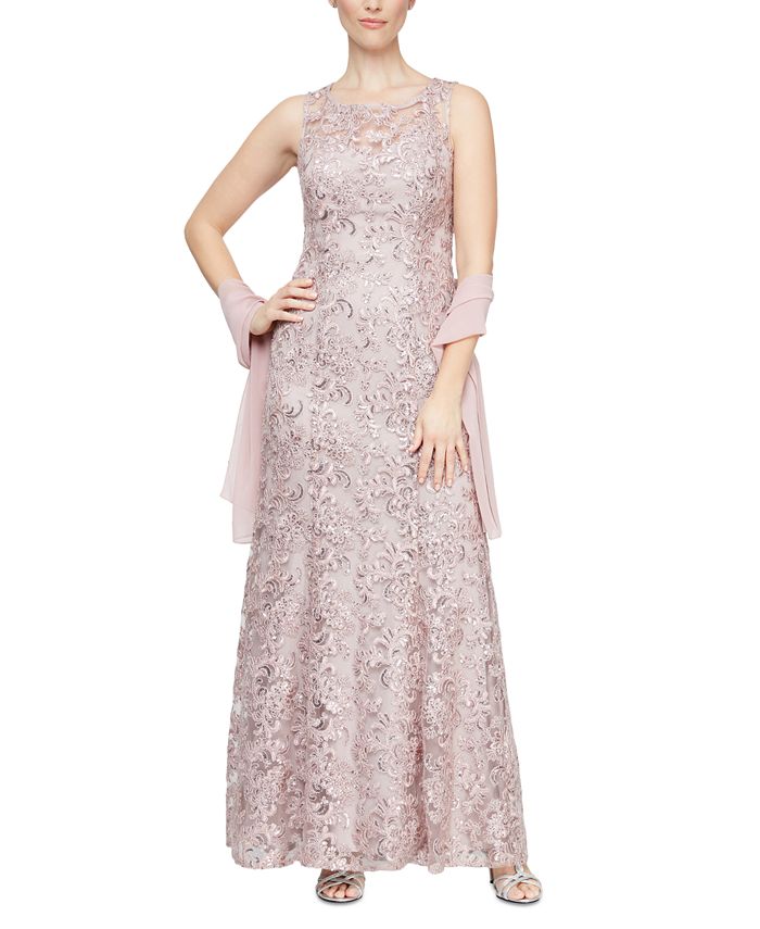 Alex evenings petite embroidered illusion gown cheap
