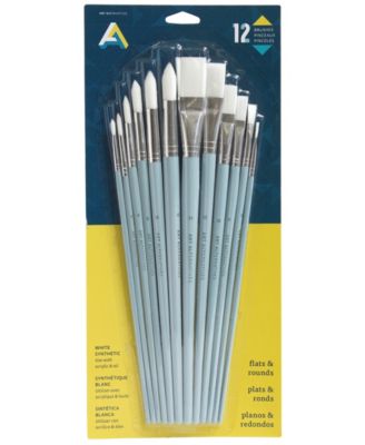 Art Alternatives Brush Set, 12 Brushes, Long Handle, Synthetic, Flats Rounds