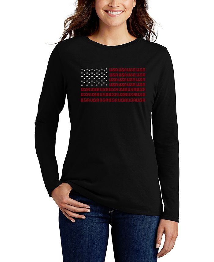 LA Pop Art Women's Long Sleeve Word Art USA Flag T-shirt - Macy's