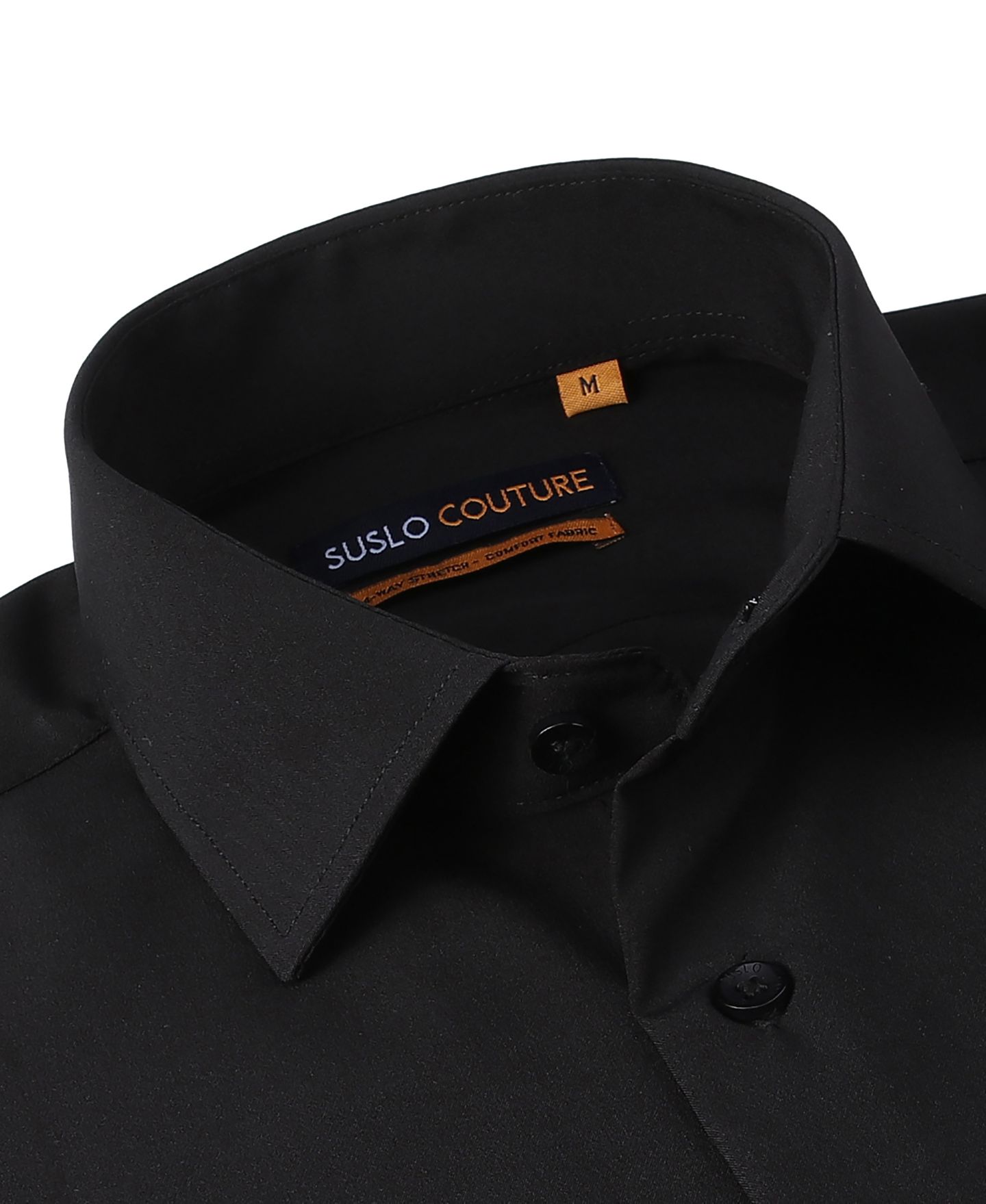 Мужская рубашка Suslo Couture Slim Fit Performance Short Sleeves Solid Button Down Shirt, цвет: Чёрный — фото 2