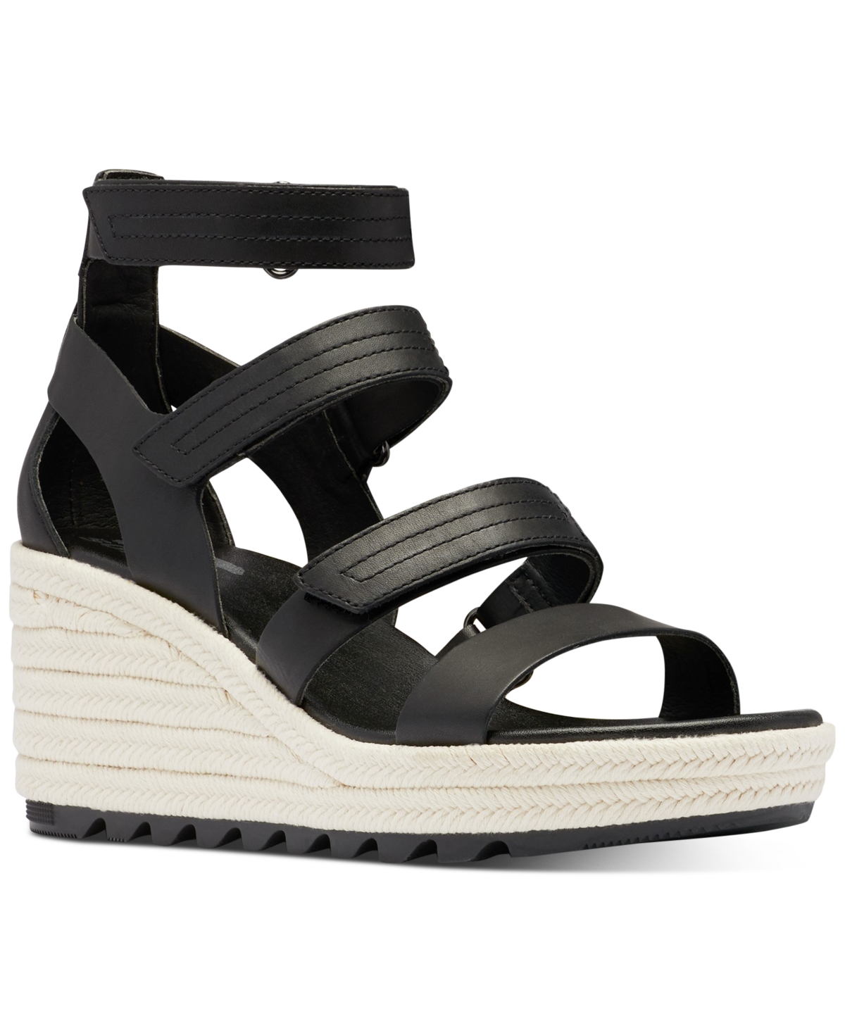Size 9 SOREL Cameron Espadrille Wedge Sandal in Black/Chalk at Nordstrom
