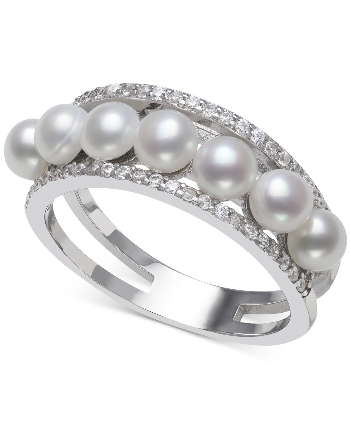 Cultured Freshwater Button Pearl (4mm) & Cubic Zirconia Ring in Sterling Silver, Created for Macy's - Sterling Silver