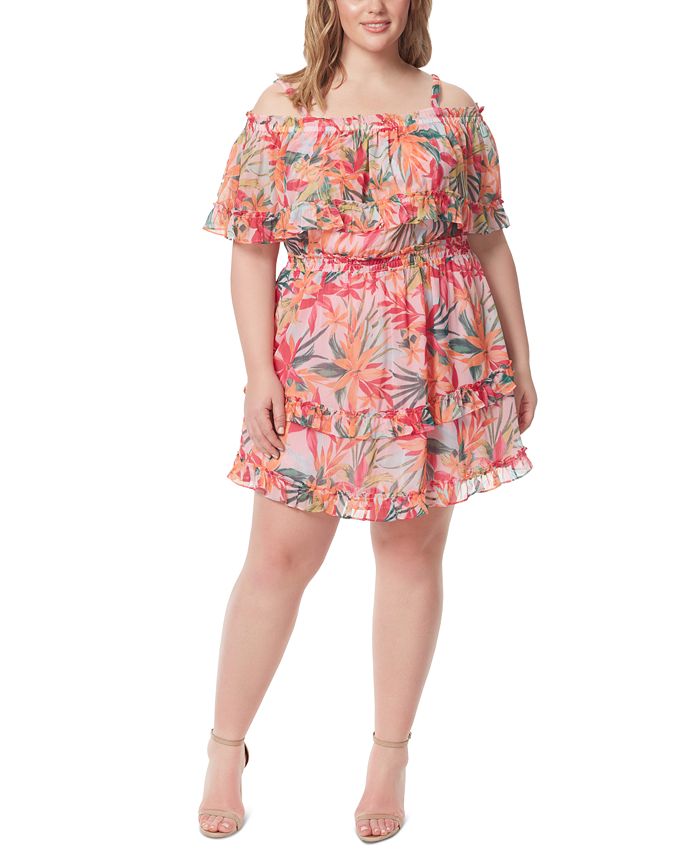 Jessica Simpson Trendy Plus Amaya Printed Ruffle Dress Macy s