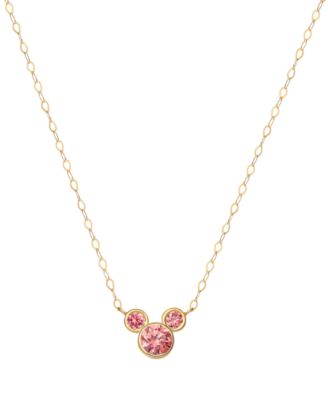 Mickey Mouse Cubic Zirconia Birthstone Pendant Necklace with 15" Chain in 14k Yellow Gold