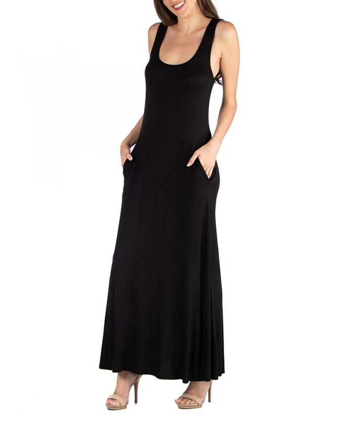 24seven Comfort Apparel Women's Scoop Neck Sleeveless Maxi Dress with ...