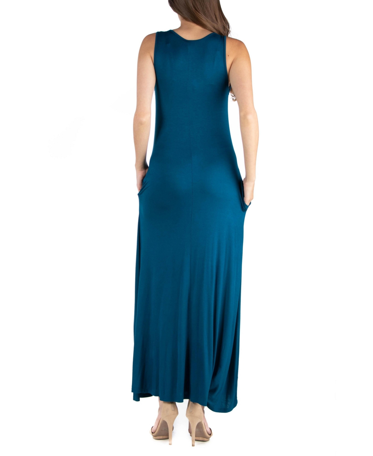 24seven Comfort Apparel Women's Scoop Neck Sleeveless Maxi Dress with Pockets