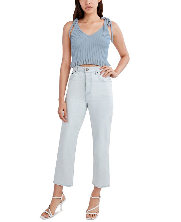 BCBGeneration Women's Tied Back Short Sleeve Sweater - Round Neck Top With V-Cut Back And Tie Detail
