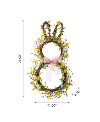 24.5"H Easter Bunny Shaped Wreath with Eggs Satin Ribbon Bow
