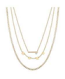 14K Gold Flash-Plated Cubic Zirconia Mama Layered Pendant Necklaces