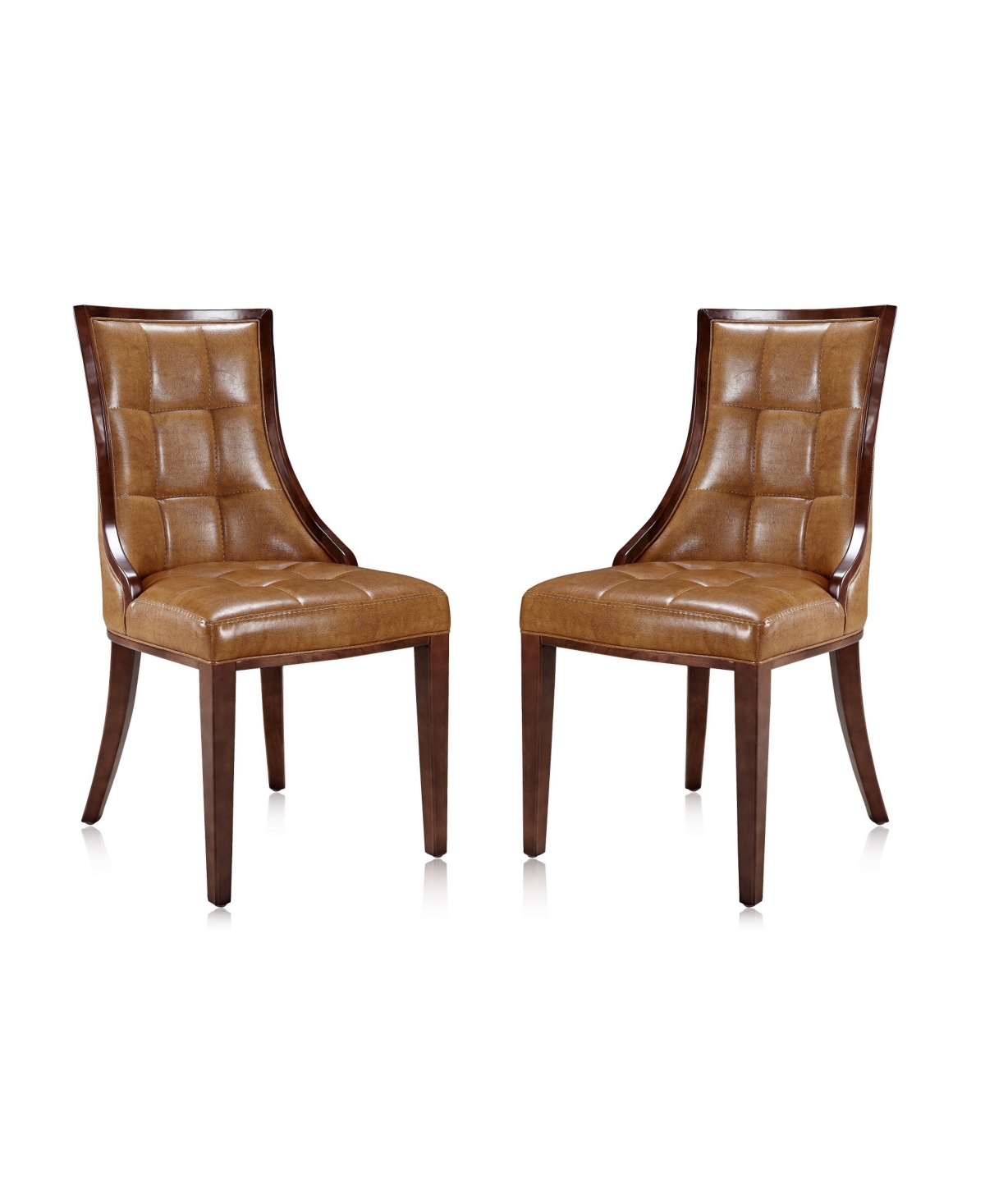 Manhattan Comfort Fifth Avenue 2-Piece Beech Wood Faux Leather Upholstered Dining Chair Set - Walnut