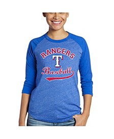 Women's Threads Royal Texas Rangers Team Baseball Three-Quarter Raglan Sleeve Tri-Blend T-shirt