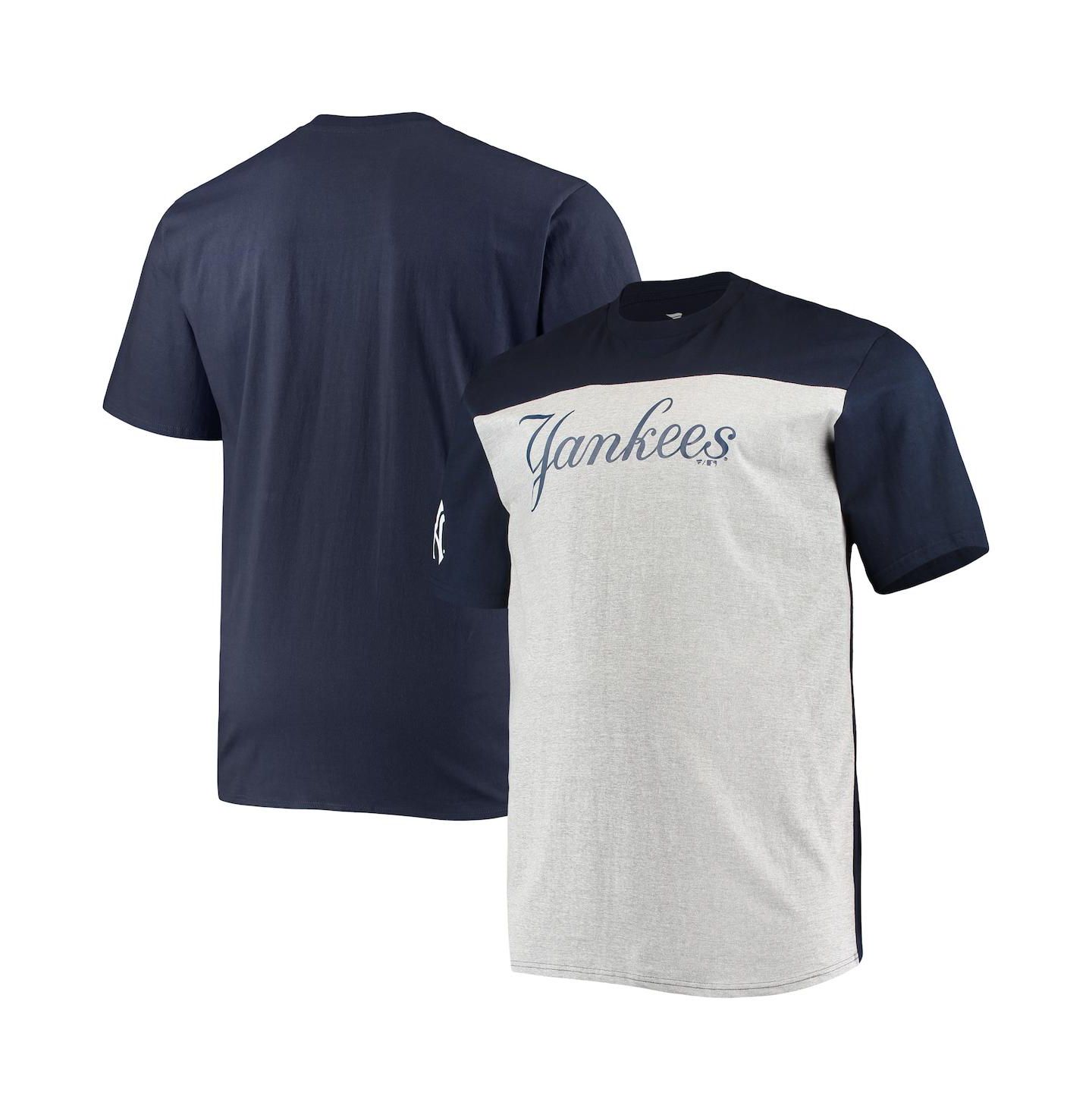 Мужская футболка Fanatics Navy and Heathered Gray New York Yankees Big and Tall Colorblock — фото 1