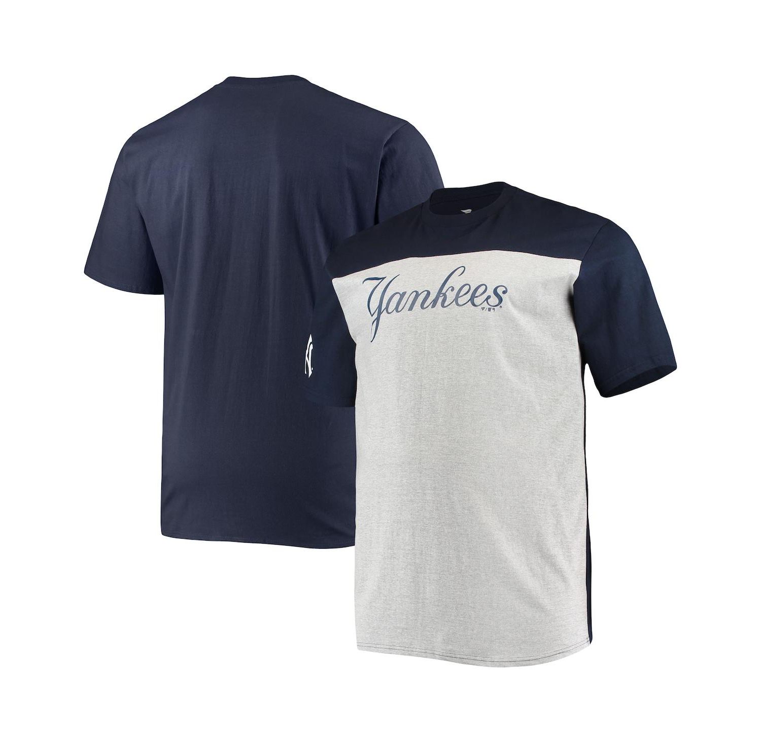 Men's Navy and Heathered Gray New York Yankees Big and Tall Colorblock T-shirt
