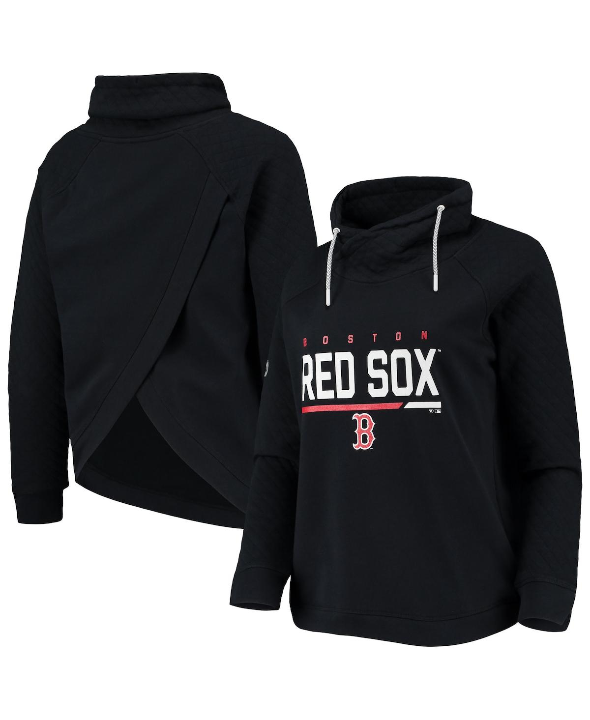 Women's Levelwear Black Boston Red Sox Vega Funnel Neck Raglan Pullover Sweatshirt - Black