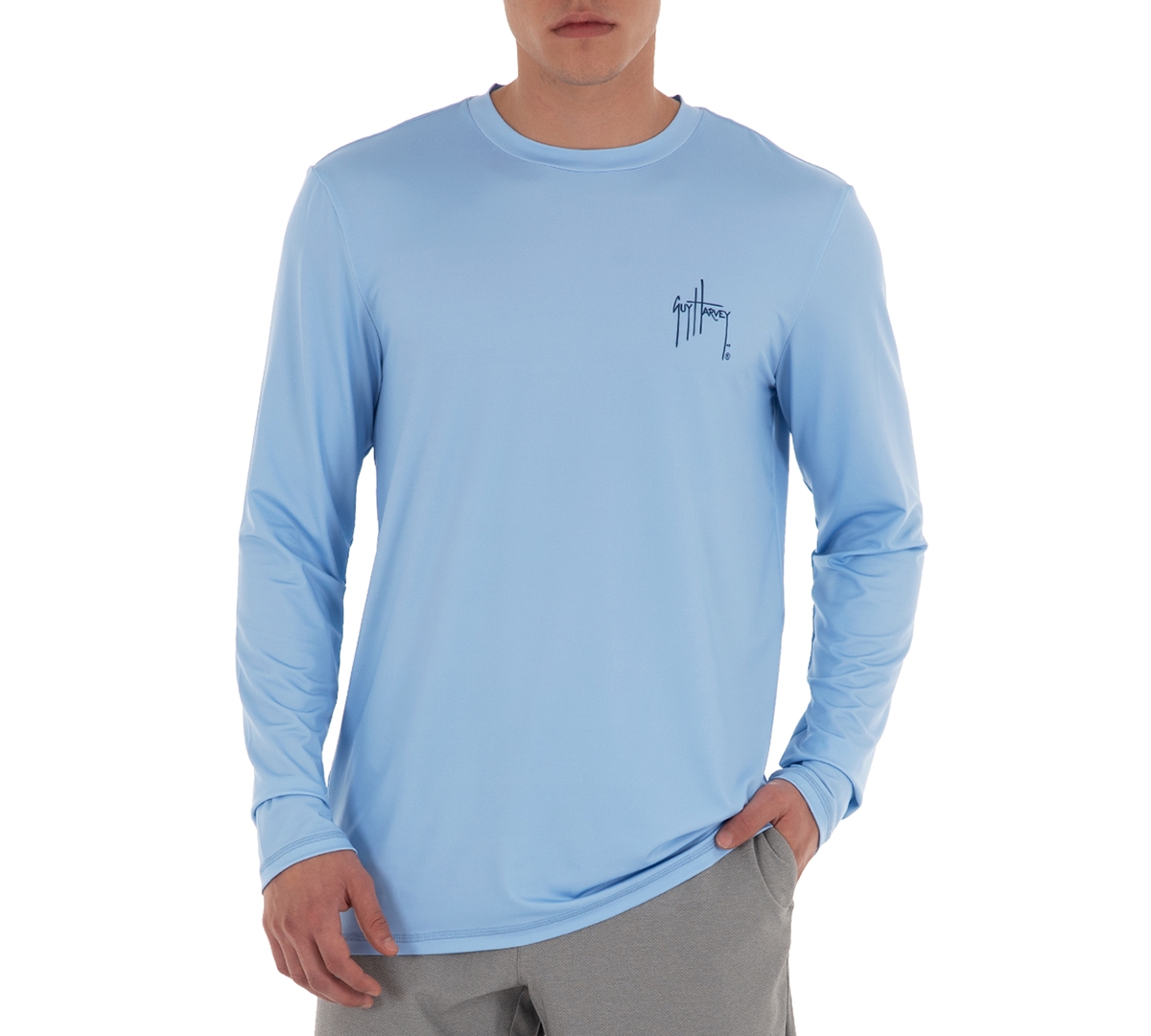 Guy Harvey Men's Scribble Marlin Moisture-wicking Upf 50 Logo Graphic Long-sleeve T-shirt In Powder Blue