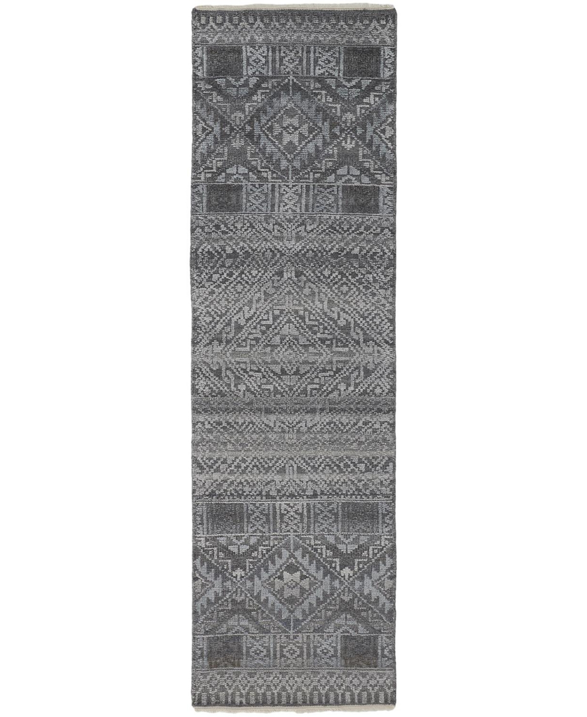 Simply Woven Payton R6495 2'6" X 10' Runner Area Rug In Gray,blue