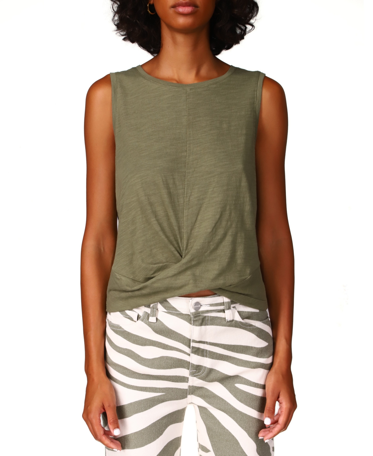 Sanctuary Twisted Cotton Blend Slub Jersey Tank In Trail Green