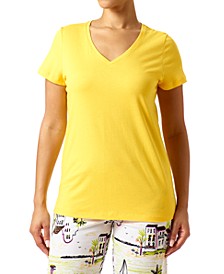 Women's Solid V-Neck SHort Sleeve Pajama T-Shirt