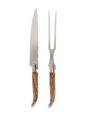 Laguiole Olivewood Carving Knife and Fork Set.