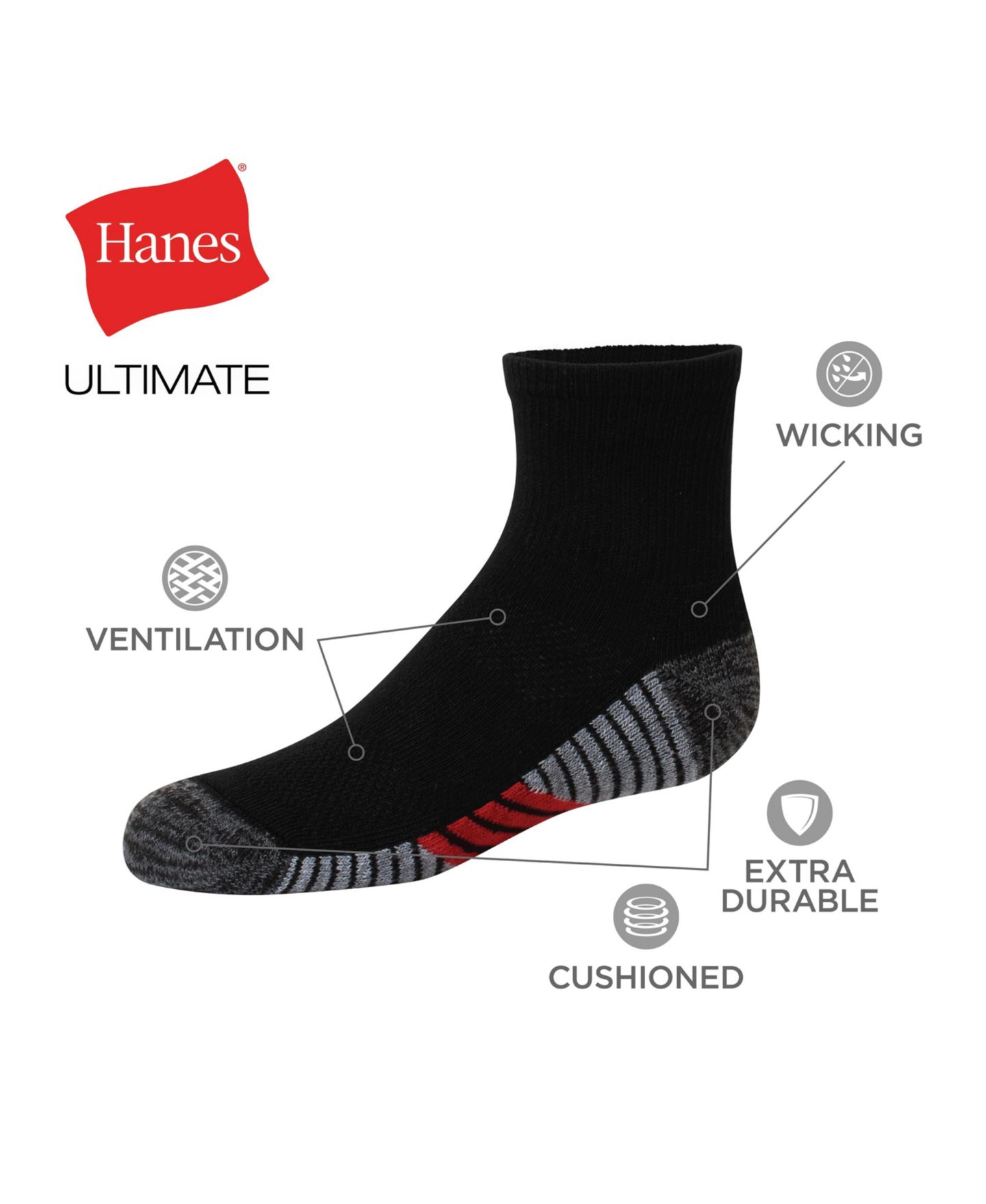 Носки Ultimate, низкие, 10 шт. — Hanes, цвет: Чёрный / Красный — фото 3